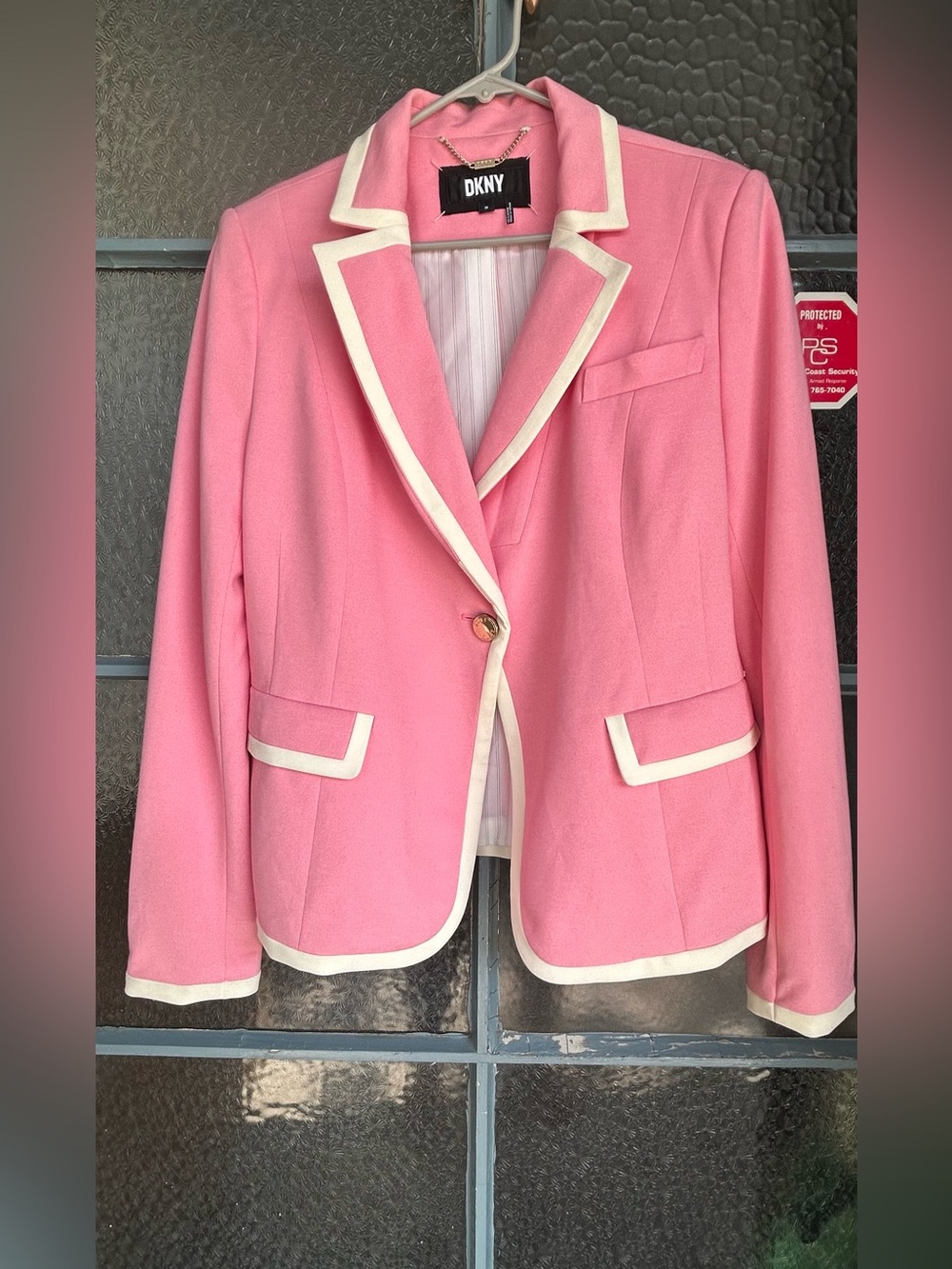 DKNY Pink Ivory Contrast Piping Blazer Barbiecore Preppy Women’s 14